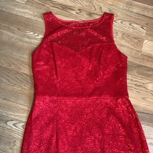 Vintage Betsey Johnson embroidered floral lace candy red cocktail dress. Size 12
